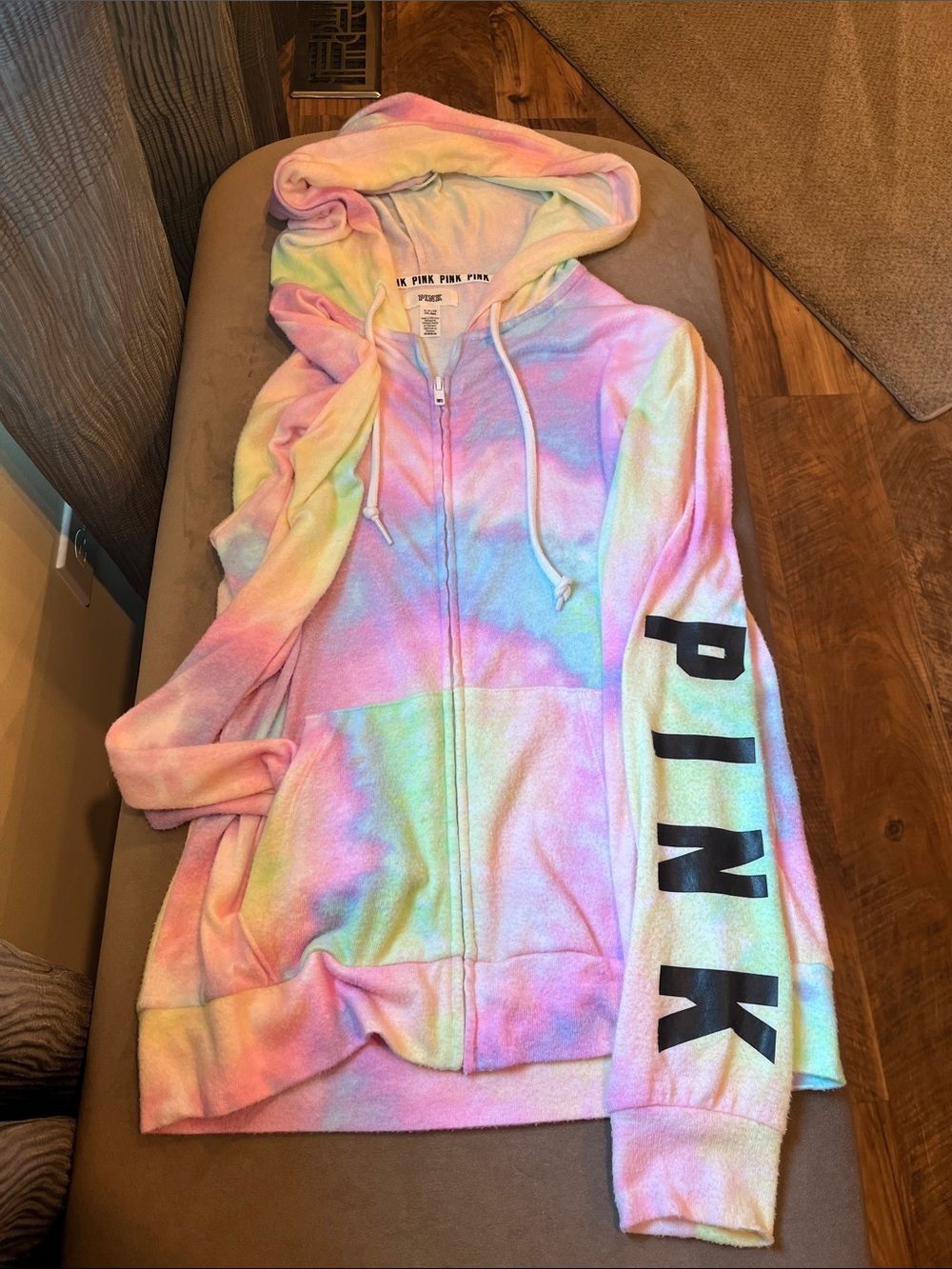 PINK Victoria's Secret Pastel Tie-Dye Zip Hoodie in Pink/Blue/Yellow